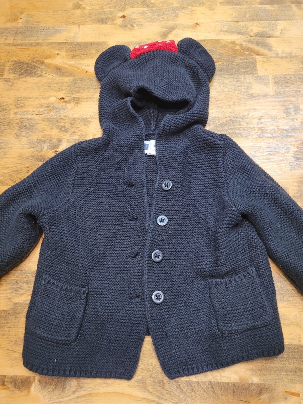 GAP Navy Knit Hooded Cardigan with Red Bow Accent